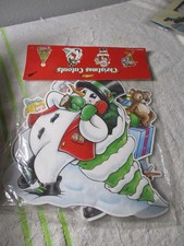 2001 Santa Snowmen cardboard Christmas Die Cut Cutout Decorations Beistle picture