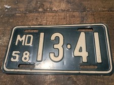 Vintage 1958 Maryland Motorcycle License Plate 13.41 picture
