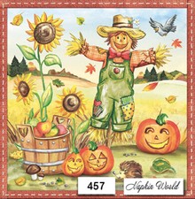 (457) TWO Individual Paper LUNCHEON Decoupage Napkins  SCARECROW AUTUMN PUMPKINS picture
