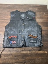 Diamond Plate Buffalo Leather Biker Vest Multi-Patch Live To Ride Lace Up Sz M picture