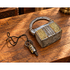 Antique Hand-Forged Iron Spring Padlock with Original Key – Working Condition picture