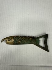 Vtg 1950s Brass Fish Corkscrew Rostfrei Bottle Opener Germany MCM Barware Tool picture