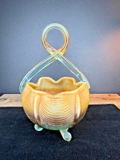 Fenton for LeVay Fenton Aqua Opalescent Carnival Drapery Basket LE 200 picture