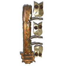 Vintage 1976 Enesco Brutalist Metal Owl Wall Sculpture Nobodys Perfect picture