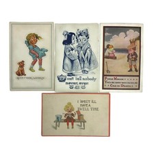 Four Antique Early 1900s Postcards Big Eyed Googly Eye Children Postally Used picture