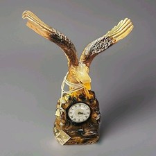 Lanshire 1950's Vintage Chalkware Figural Eagle Mantel Shelf Clock Tested 18