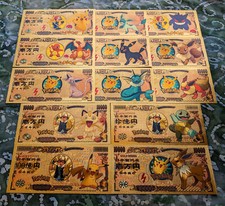 Rare FULL 13 piece Collectable 24k Gold Foil Plated Pokemon Banknote Set Anime picture