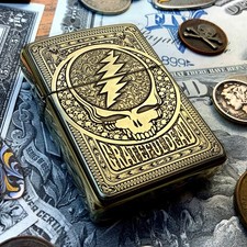 Zippo Grateful Dead Steal Your Face Engraved Brass Armor Cigarette Cigar Lighter picture