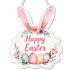 Easter Wreath for Front Door, Happy Easter Bunny Decor - Wooden Welcome Sign ... picture