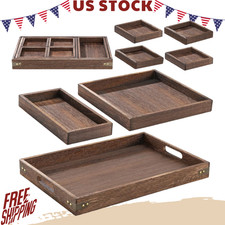 NEW 7-Piece Nesting Wood Serving Tray Set with Handles Rectangular Trays picture
