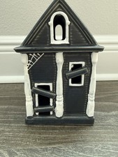 Pottery Barn Stoneware Ceramic Halloween Haunted House Matte Black Small picture