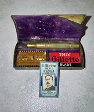Vintage Gillette Safety Razor With Metal Case In Original Unrestored Condition picture