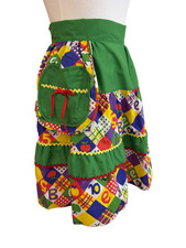 Vtg 1960s Teacher Green Patchwork Half Apron w/Pocket Letters Handmade NOTES picture