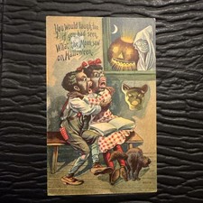 C 1910 Halloween 6508 Ghost Black Cat JOL two scared Children Glendale Oregon  picture