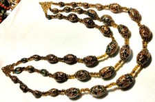 Vintage Venetian Fancy Glass Beads on Triple Strand Beaded Necklace picture