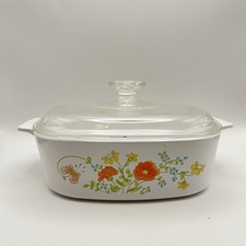 Vintage Corning Ware 2 Liter Casserole Dish A-2-B Wildflower A-9-C Pyrex Lid picture