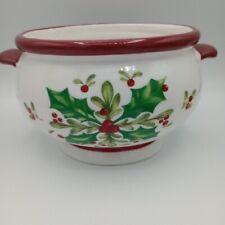 Teleflora Christmas Serving Bowl Ceramic Planter Vase Holly Berries  picture