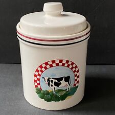 Fannie's Farm Century Stoneware Canister Cookie Jar Checkered Cow 9