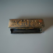 19th C JAPANESE CHINOISIERE BLACK LACQUER & GILT PAPIER MACHE COVERED INK STAND picture