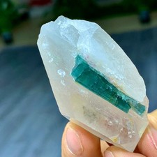 46G Natural green tourmaline quartz crystal cluster mineral specimen picture