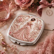 Victorian Rose Compact Mirror Romantic Pink Pocket Mirror Vintage Make Up Gift picture