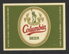 1980s COLUMBIA 12 OZ BEER BOTTLE LABEL CARLING BREWING CO - UNUSED picture