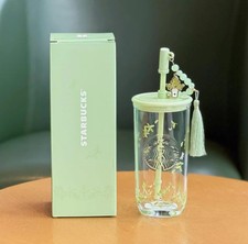 New 2026 China Starbucks Spring Pattern 18oz Triangle Bottom Glass Cup With Plug picture