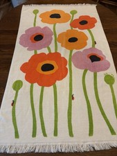 Vintage 70’s Royal Terry Fringed Towel 60x35” Giant Poppies & Caterpillars EUC  picture