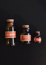 Vintage Poison Vials - Set of Three - Skull and Crossbones Labels - VERY RARE picture