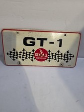 Vintage Kendall Motor Oil GT-1 Racing Checker Flags Steel Booster License Plate picture