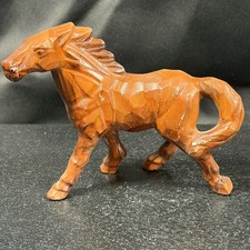 Vintage Hand Carved Style Ceramic Horse Figurine Terracotta Brown Mid Century picture