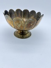 Vintage Brass Lotus Flower Footed Pedestal Bowl India 6” Unpolished Patina picture
