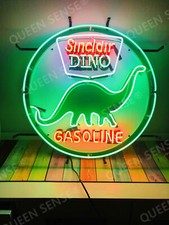 New Sinclair Dino Gasoline Neon Light Sign Real Glass Bar Beer Man Cave 24
