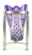 Antique Vase  Brilliant Cut Purple/Clear Crystal With Silver Stand picture