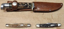 Vintage Western Cutlery Lot – 3 Knives: S-H48B Fixed Blade + 442 & 445 folders picture