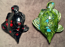 Vintage MCM “Paula” Fish Ceramic Wall Plaques Set2 Black/Red and Green/Blue picture