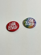 Helzberg Diamonds 'I Am Loved' Advertising Pinbacks Red & Tie-Dye picture