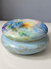 Antique A K France Limoges Porcelain Powder Jar 8” Hand Painted Floral Signed picture
