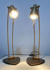Pair of Bedside Table Reading Lamps  Brushed Brass Antique tone metal adjustable picture