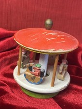Carousel Wood Doll Size Vintage Miniature Erzgebirge Merry Go Round East Germany picture