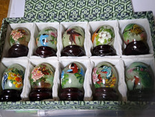 Hand-Painted Decorative Eggs Set w/ Wooden Stands in Box, Birds & Flowers picture