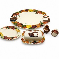 Publix Pilgrim Pair Thanksgiving 5 Pc Set Platter Butter Dish Salt Pepper Shaker picture