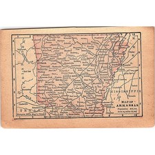 Antique 1889 Map of Arkansas 1889 Pocket Map Engraving SAG4-H4 picture