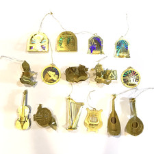 Vintage Lot 15 Christmas Ornaments Goldtone Prismatic Metal Filigree Various picture