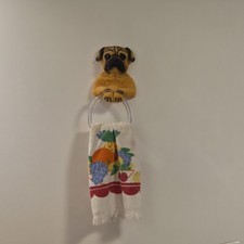 Vintage Resin Pug Dog Wall Mount Towel Ring Holder - 3D Figural Dog Decor picture