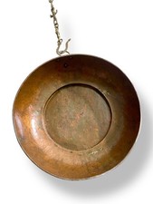 Antique West African Brass 32” Figural Chain & Hand-Hammered Copper Hanging Bowl picture