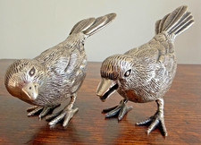 Vintage Set of TWO (2) Heavy Silver-Plated EPNS Lacquered Bird Figurines - India picture