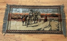 Vintage Camel Caravan Woven Tapestry Middle Eastern Desert Scene Wall Hanging picture
