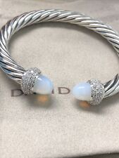 David Yurman 7mm Cable Candy Cuff Bracelet 925 Silver Opal & Diamond Sz M picture