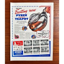 1941 VTG Original Magazine Ad PYREX Glass Exciting New Flameware Teapot picture
